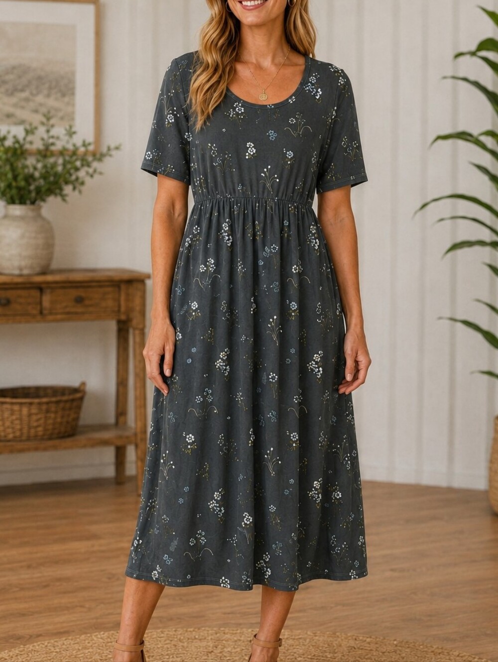 Women's Ditsy Floral Midi Dress with Pockets | Size Small | New in Package